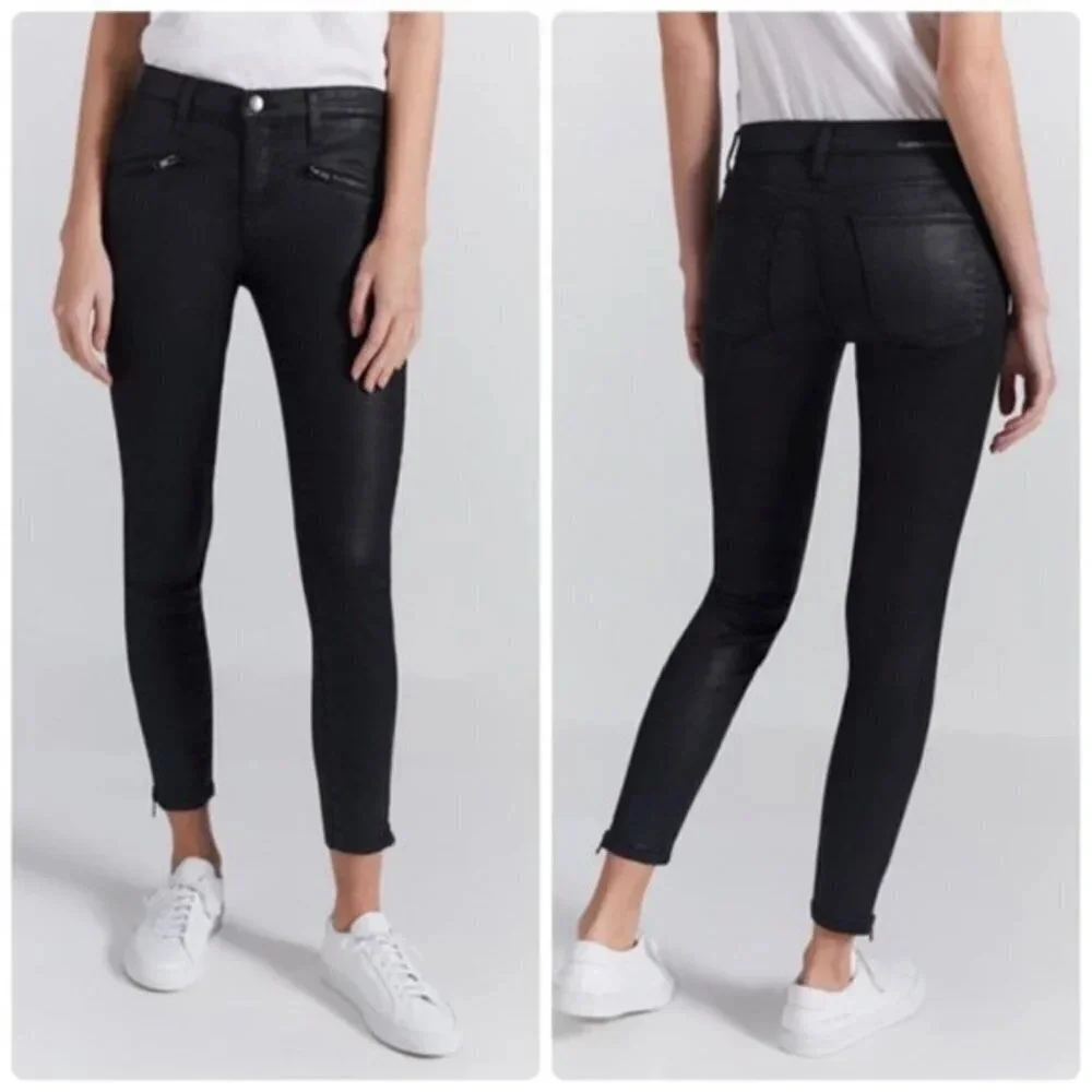 Current/Elliott Black Coated The Soho‎ Zip Stiletto Skinny Jeans Size 26
